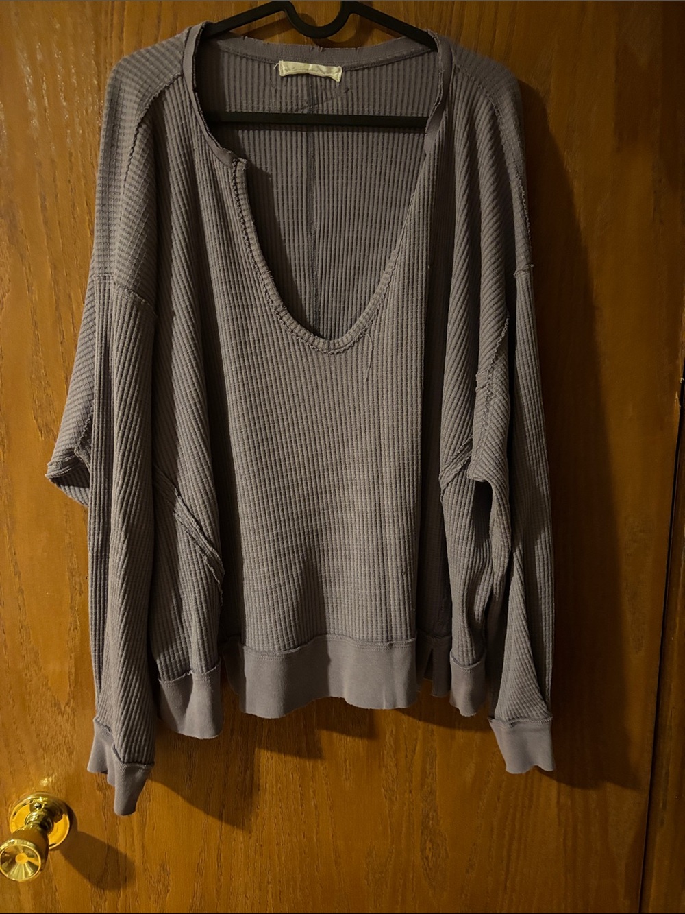 We The Free Oversized Waffle V-Neck Sweater - Gray